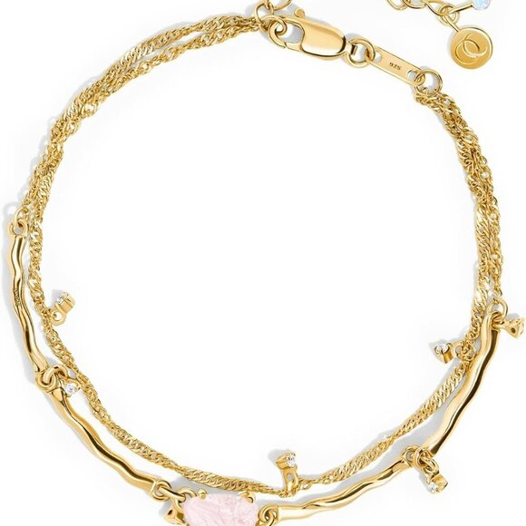 Authentic Moonstone Bracelets/Real 925 Sterling Silver - 18k Rose and Yellow Gol